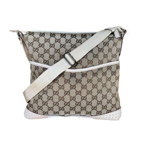 Gucci GG Monogram Canvas Perforated Calfskin Leather Messenger Bag White Y2K